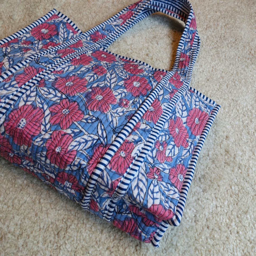 9/23 (火) 17時販売開始!Blockprint Mini Totebag - アクアブロッサム