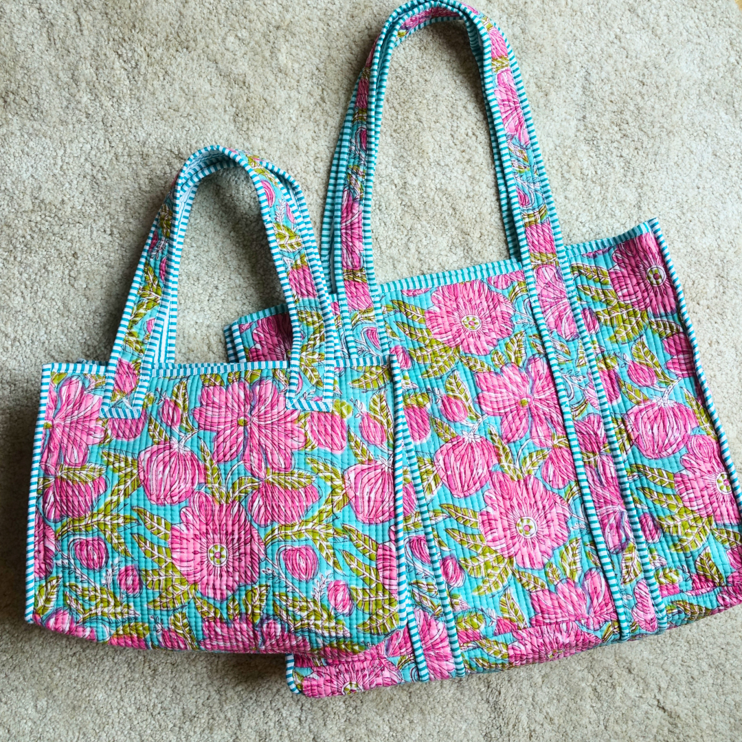 8/18 (月) 17時発売!Blockprint Big Totebag - パープルフラワーブーケ