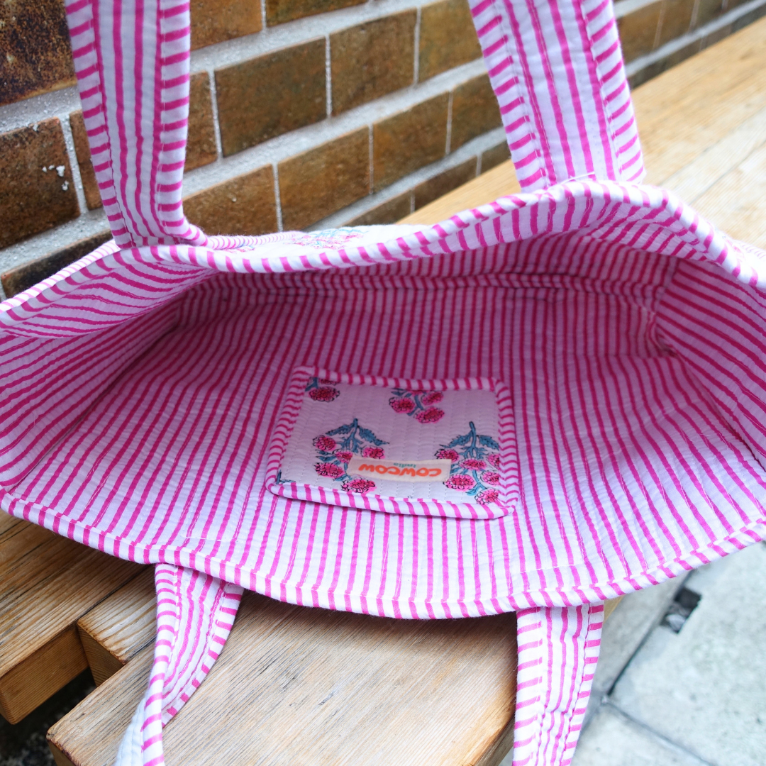 Blockprint Mini Totebag - ピンクのすずらん