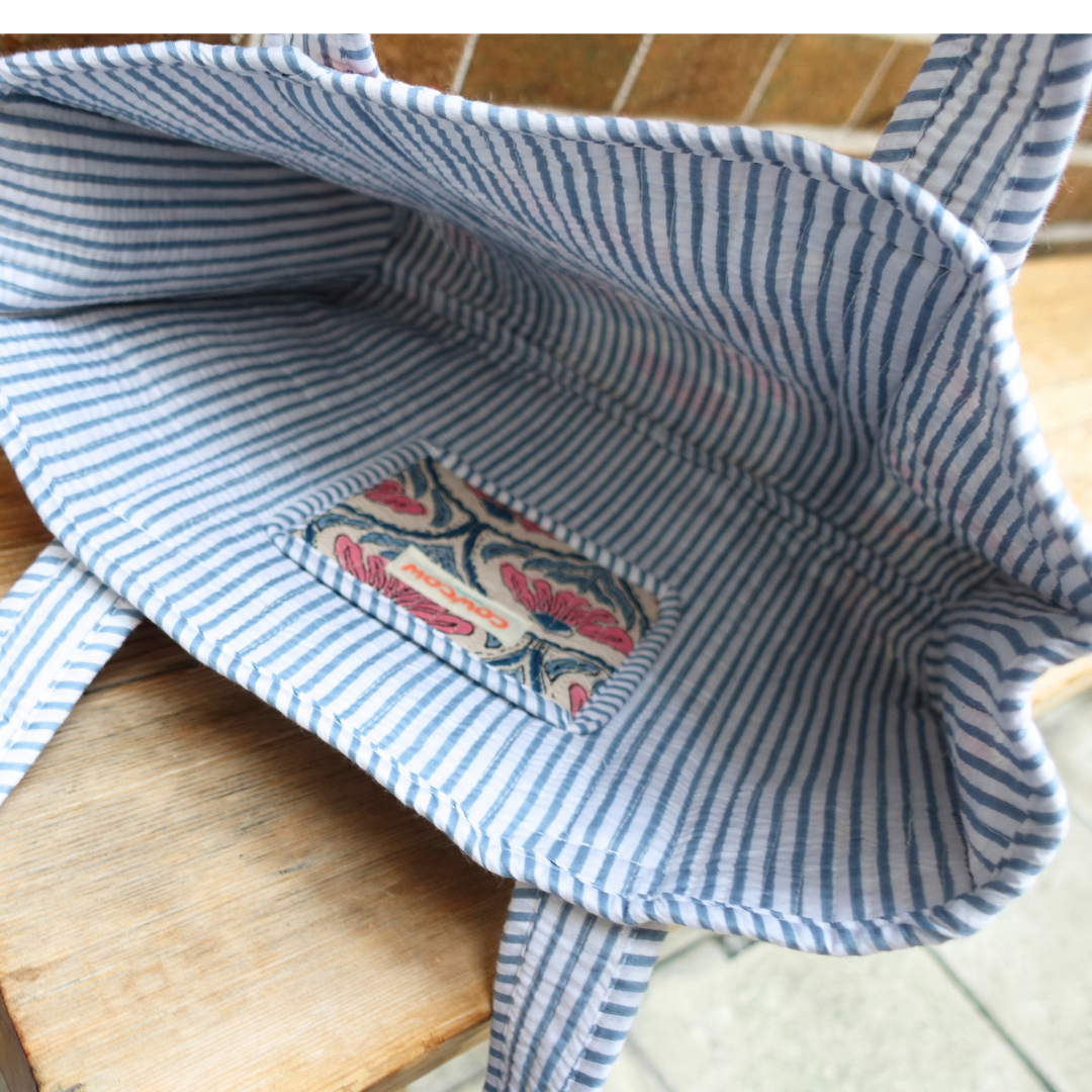 Blockprint Mini Totebag - ピンクブルー
