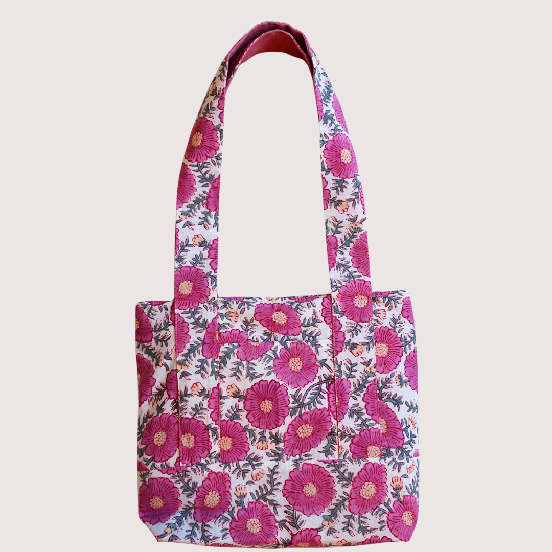 Blockprint Totebag (Handmede in Japan) - ロゼ・フローラル
