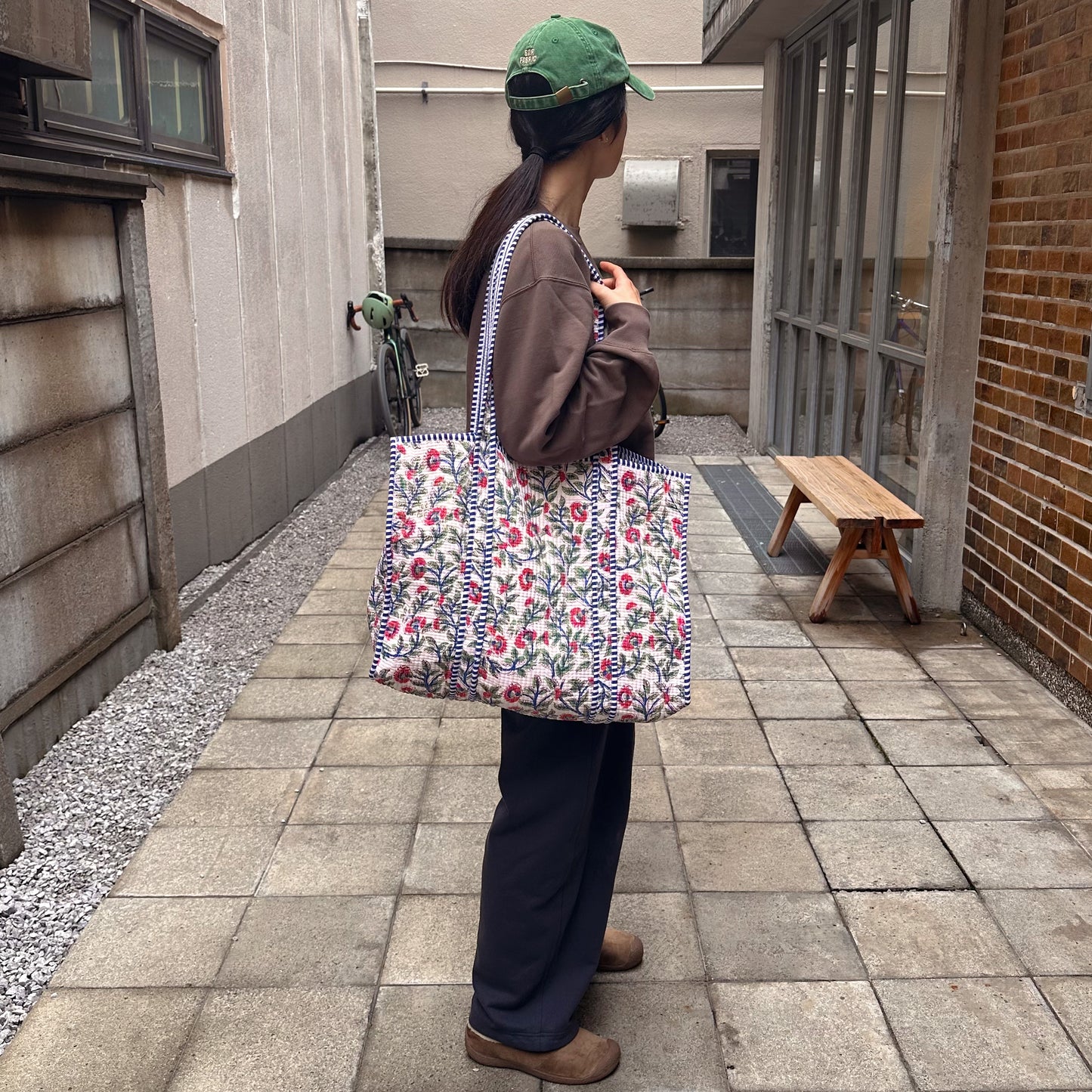 Blockprint Big Totebag - オレンジストライプ