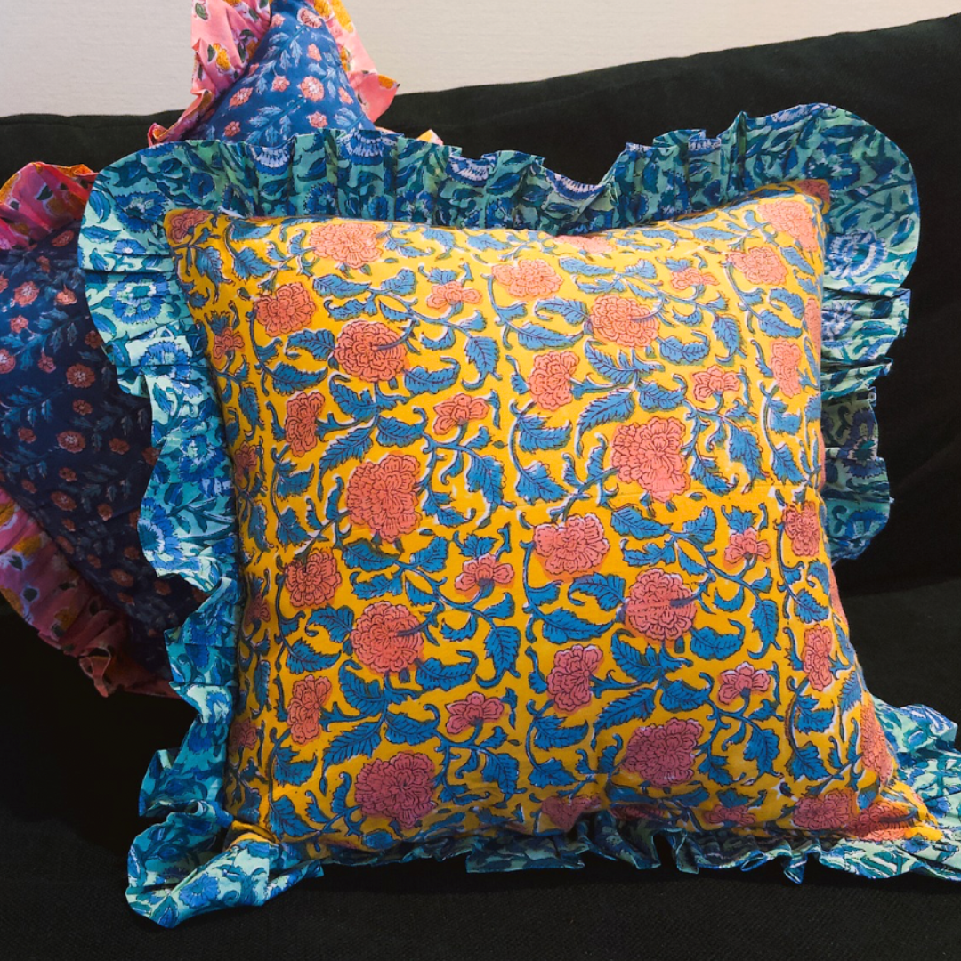 06. Blockprint Cushion Cover - イエロー