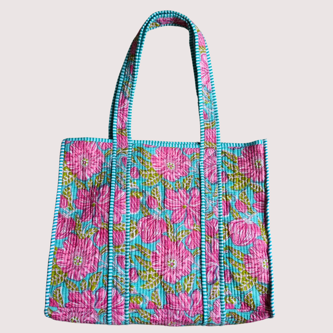 8/18 (月) 17時発売!Blockprint Big Totebag - パープルフラワーブーケ