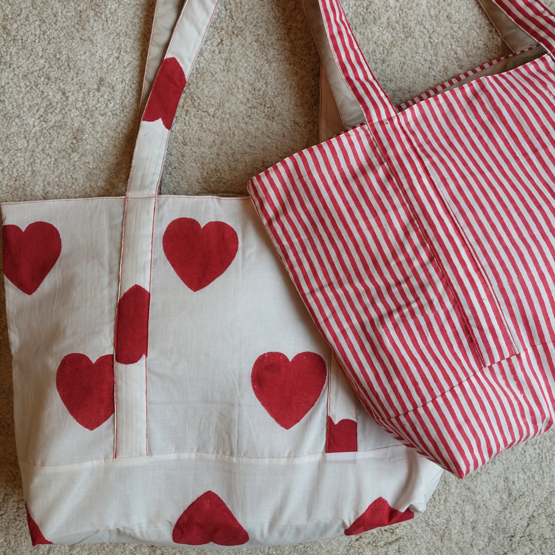 Blockprint Big Totebag - ハート イン ジャイプール (Made In Japan)