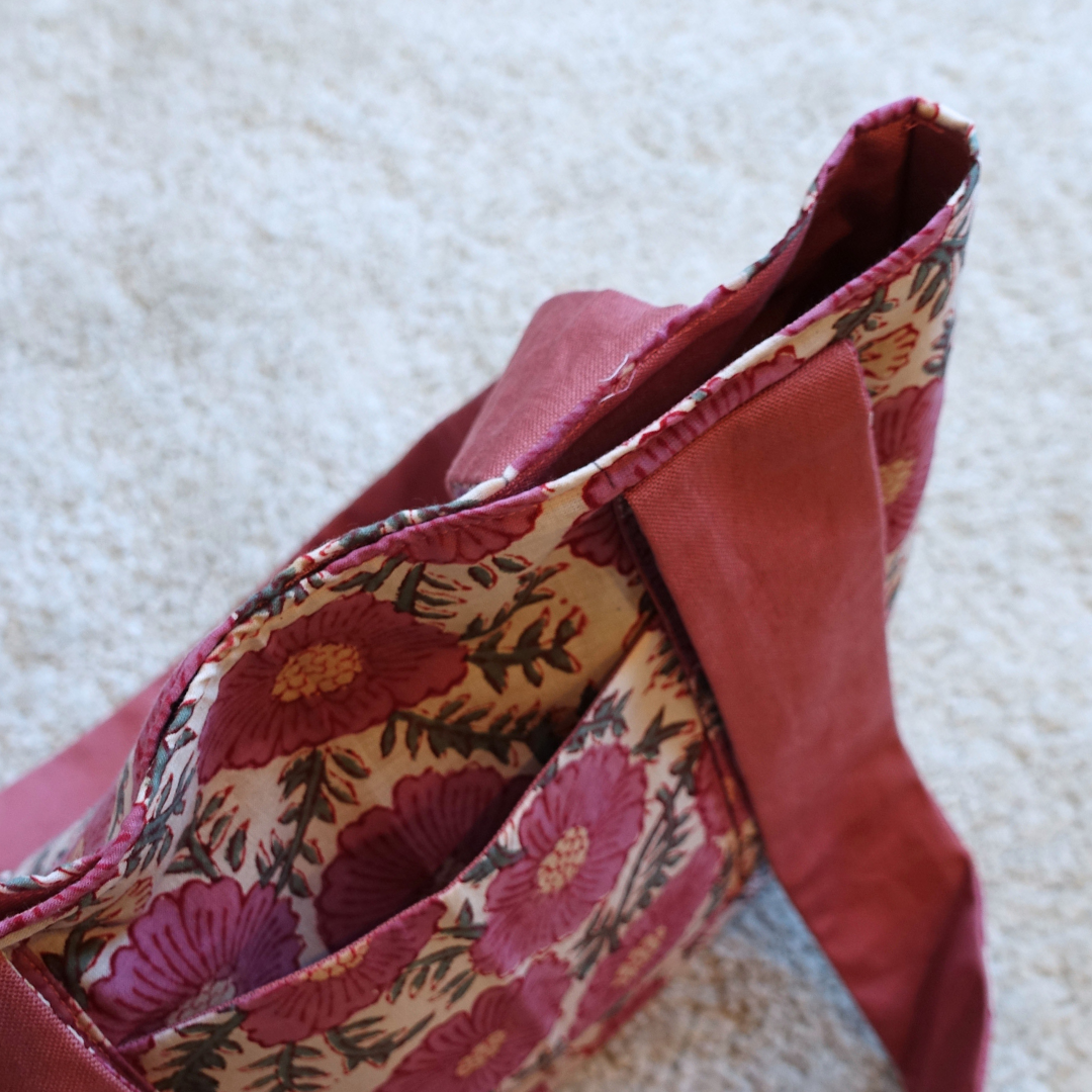 Blockprint Totebag (Handmede in Japan) - ロゼ・フローラル