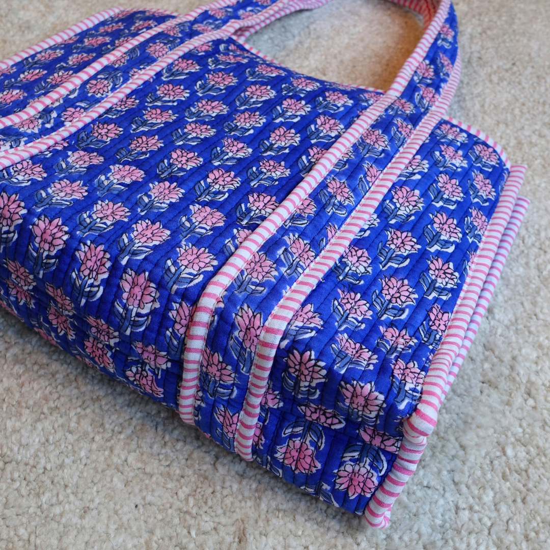 08. Blockprint Mini Totebag - ラブリーブルー