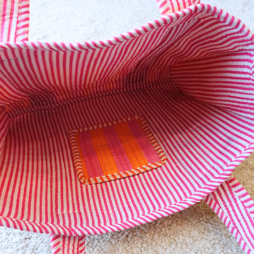 Blockprint Mini Totebag - オレンジストライプ