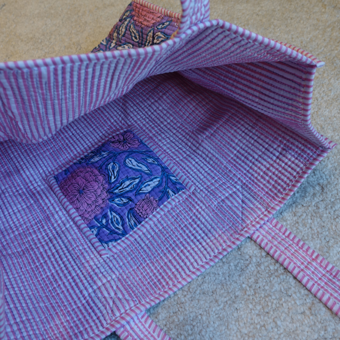 Blockprint Big Totebag - ピンクガーデン