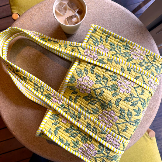 Blockprint Mini Totebag - レモンイエロー