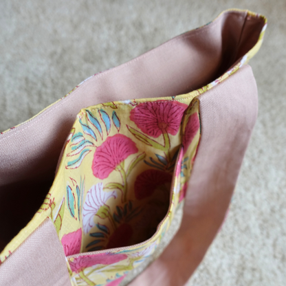 Blockprint Totebag (Handmede in Japan) - イエローピンク
