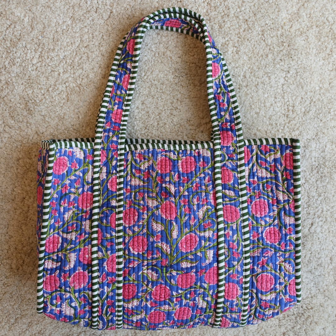 Blockprint Mini Totebag - フラワーガーデン
