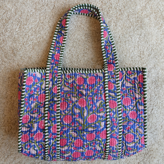 Blockprint Mini Totebag - フラワーガーデン