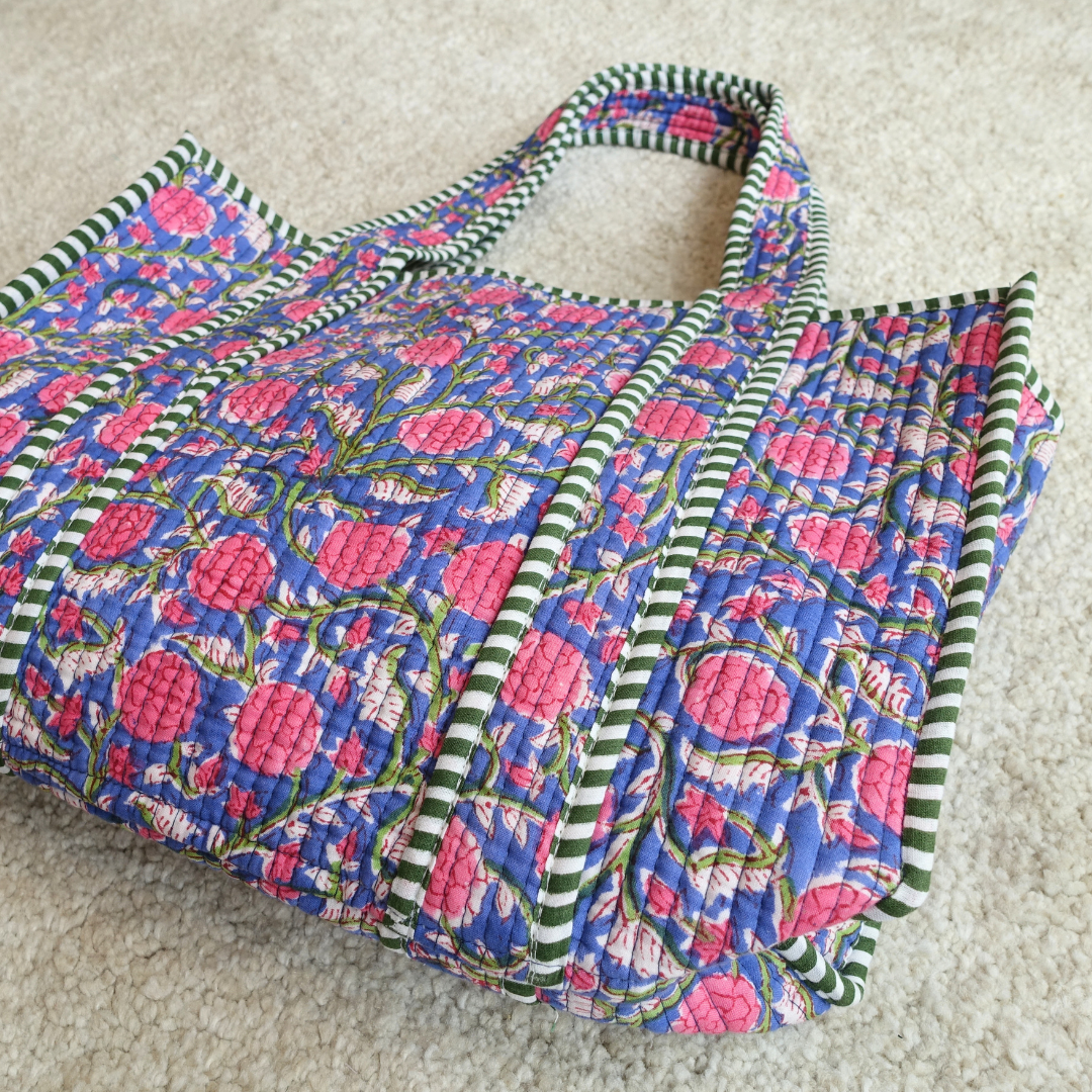 Blockprint Mini Totebag - フラワーガーデン