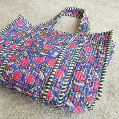 Blockprint Mini Totebag - フラワーガーデン