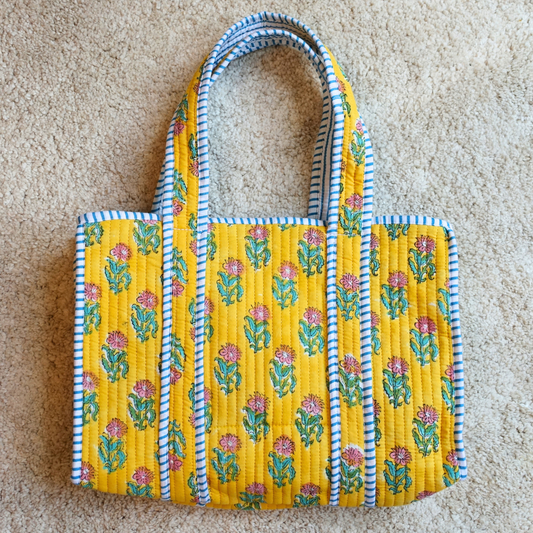 Blockprint Mini Totebag - イエローフローラル