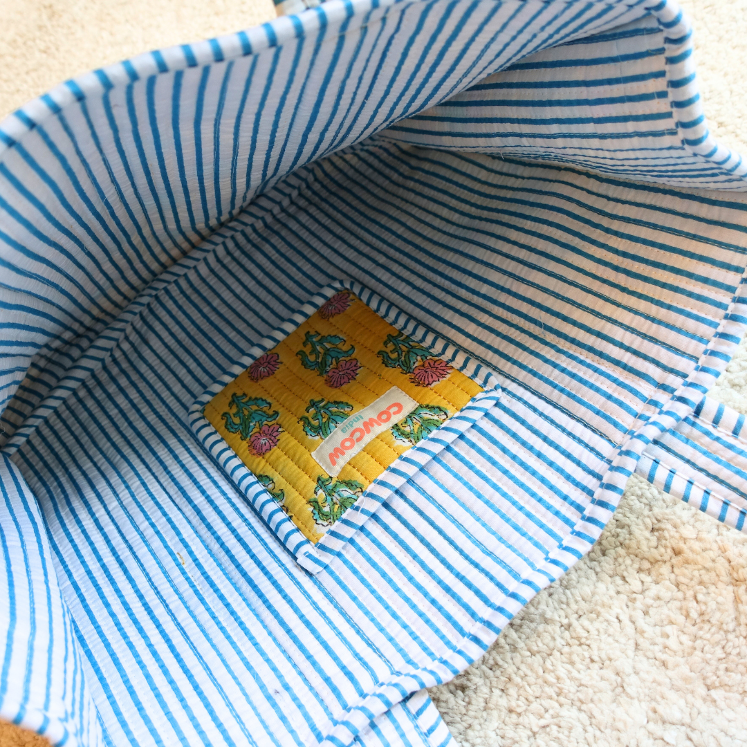 Blockprint Mini Totebag - イエローフローラル