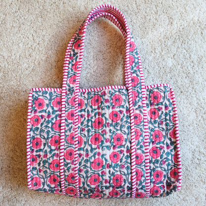 Blockprint Mini Totebag - ピンクブロッサム