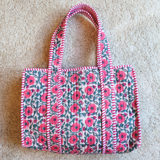 Blockprint Mini Totebag - ピンクブロッサム