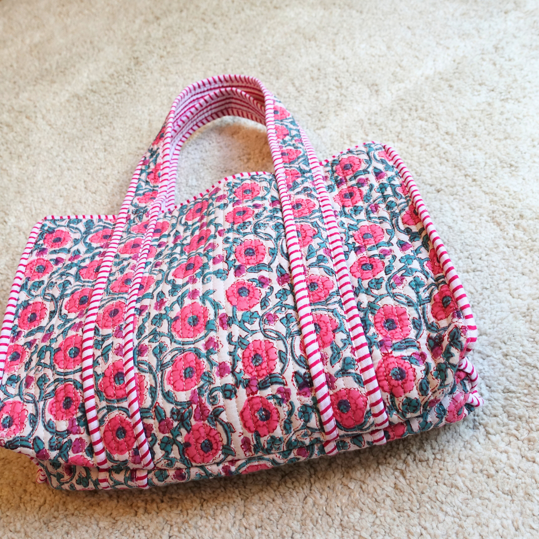 Blockprint Mini Totebag - ピンクブロッサム