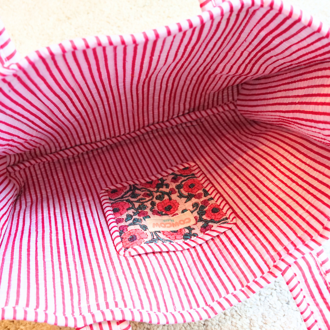 Blockprint Mini Totebag - ピンクブロッサム