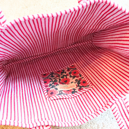 Blockprint Mini Totebag - ピンクブロッサム