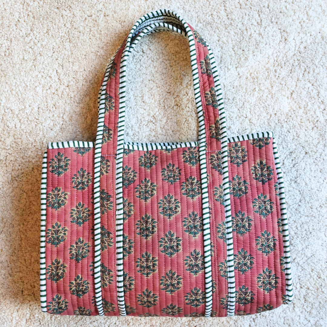 Blockprint Mini Totebag - くすみピンク