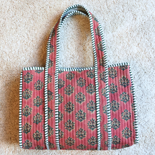 Blockprint Mini Totebag - くすみピンク