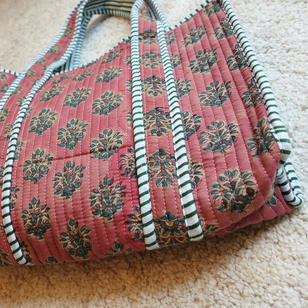 Blockprint Mini Totebag - くすみピンク