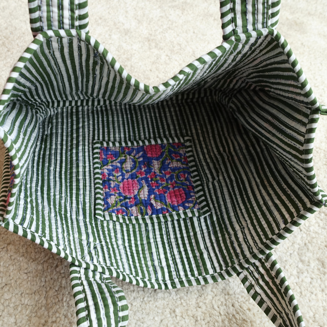 Blockprint Mini Totebag - フラワーガーデン