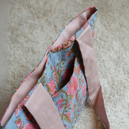 Blockprint Totebag (Handmede in Japan) - ブルーピンク