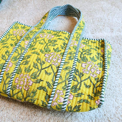 Blockprint Mini Totebag - レモンイエロー