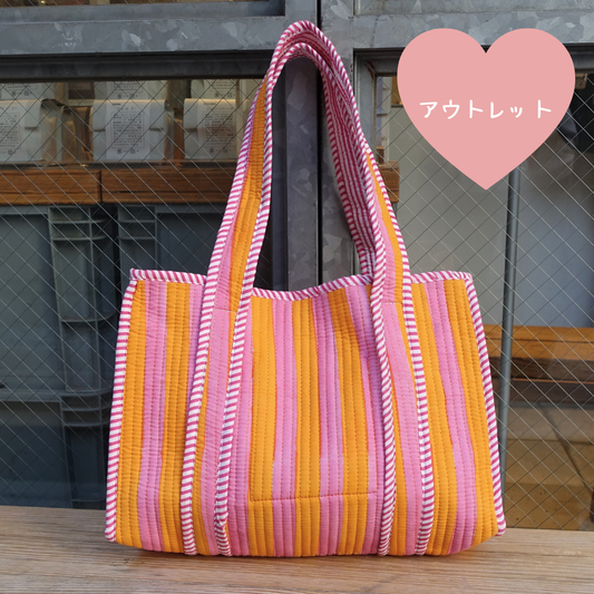 アウトレット！Blockprint Mini Totebag - オレンジストライプ