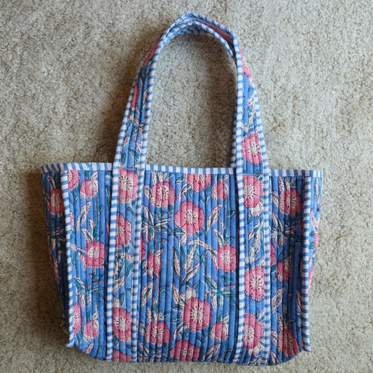 3/30 (月)20時販売開始！Blockprint Mini Totebag - ブルーピンク