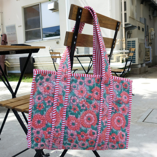 Blockprint Mini Totebag - お花畑