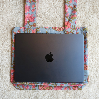 Blockprint Totebag (Handmede in Japan) - ブルーピンク