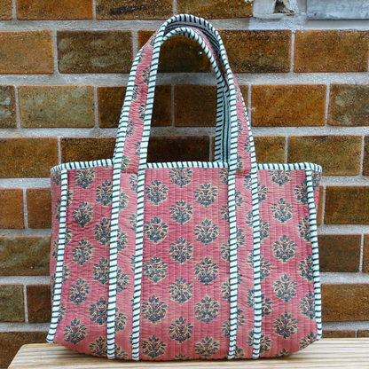 Blockprint Mini Totebag - くすみピンク