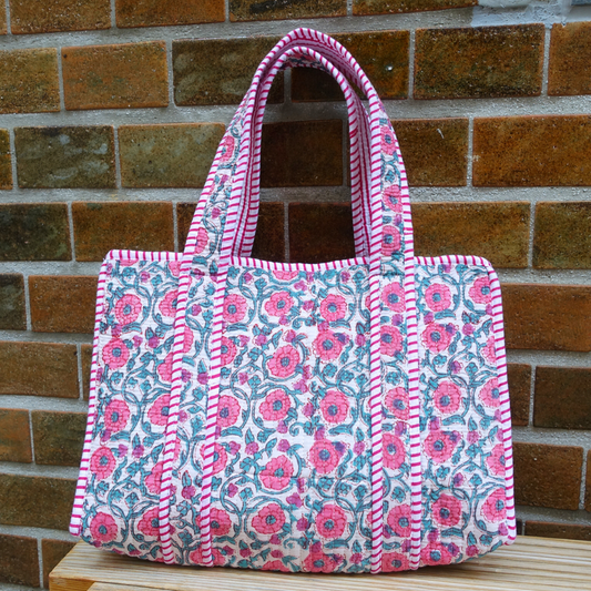 Blockprint Mini Totebag - ピンクブロッサム