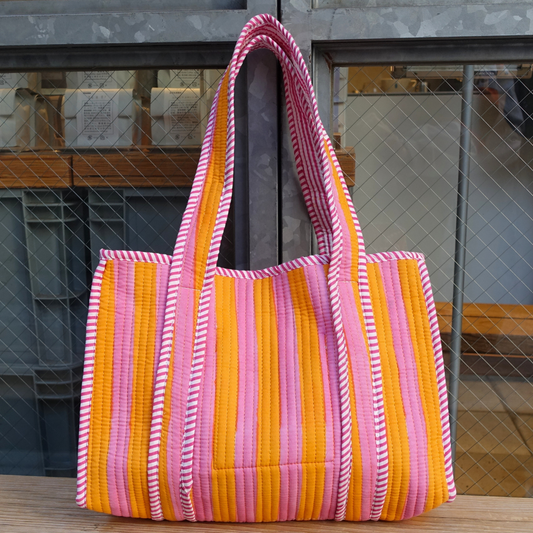 Blockprint Mini Totebag - オレンジストライプ