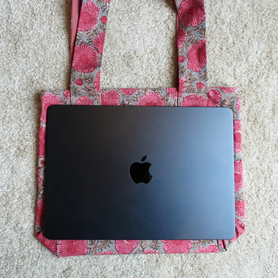 Blockprint Totebag (Handmede in Japan) - ピンクグレー