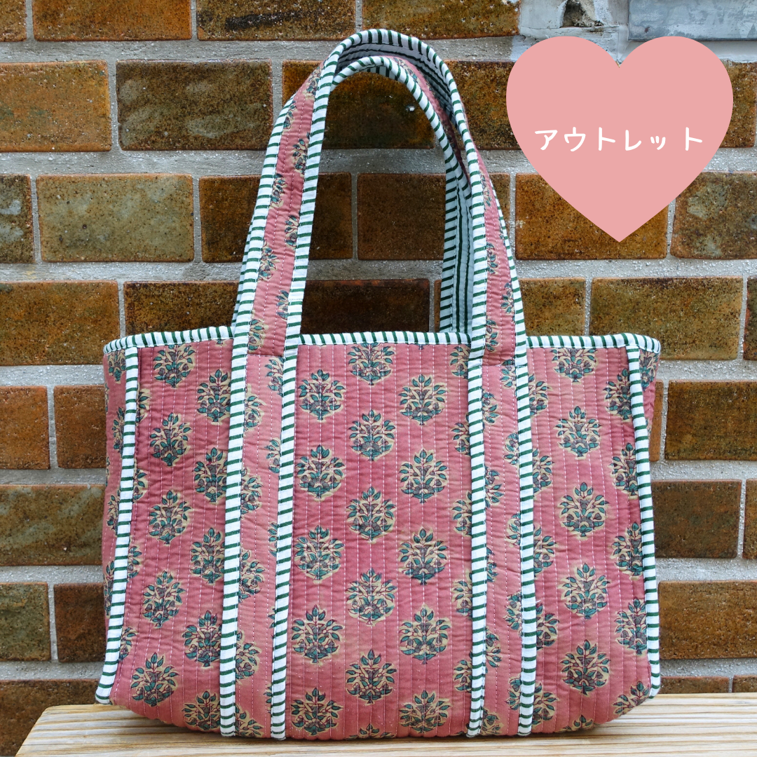 アウトレット！Blockprint Mini Totebag - くすみピンク
