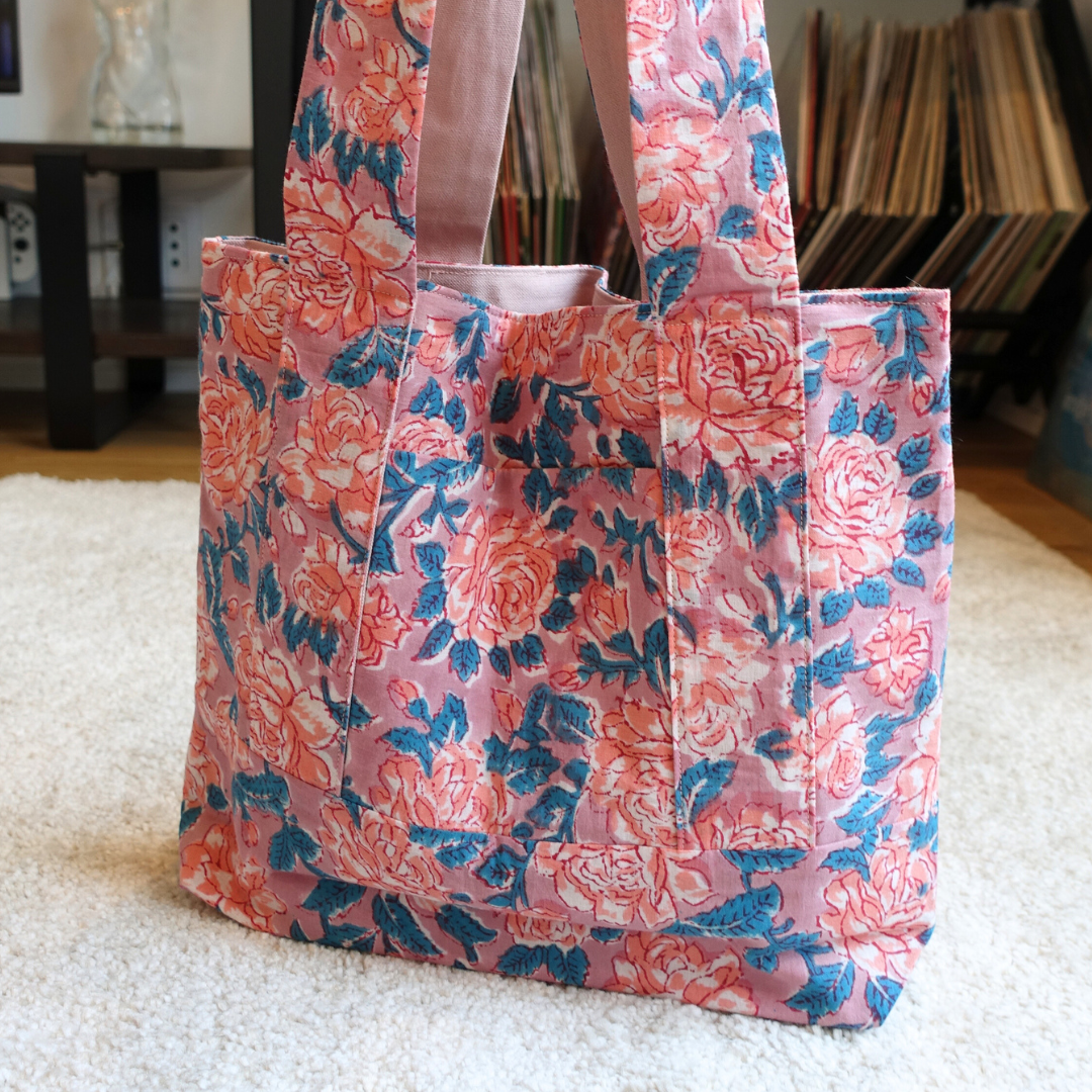 Blockprint Totebag (Handmede in Japan) - ピンク