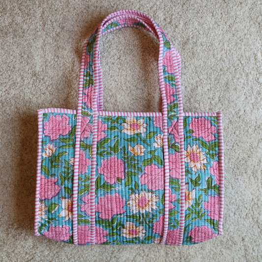 10/26 (日) 販売開始！Blockprint Mini Totebag - アクアピンク