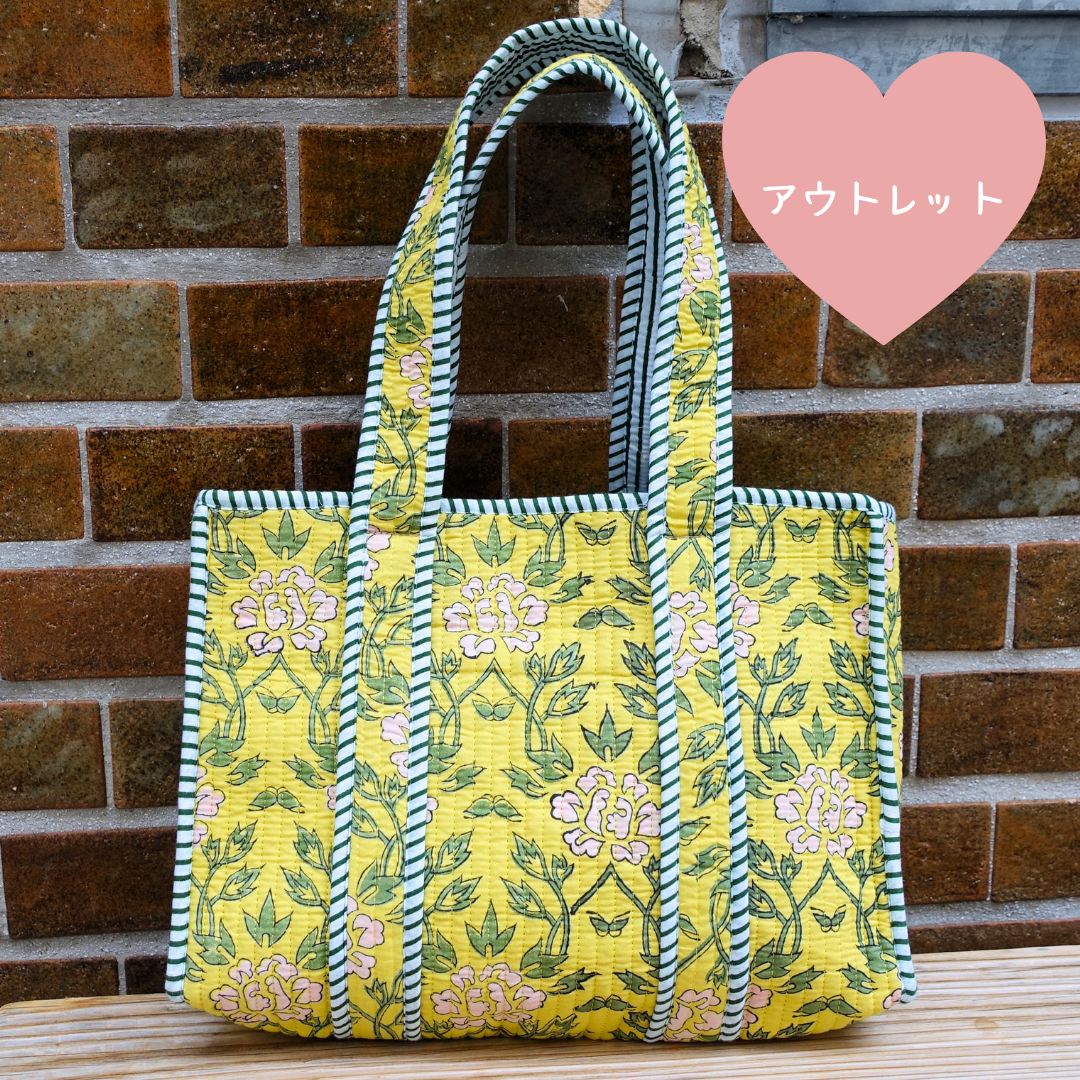 アウトレット！Blockprint Mini Totebag - レモンイエロー（グリーン）