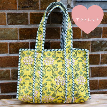 アウトレット！Blockprint Mini Totebag - レモンイエロー（グリーン）