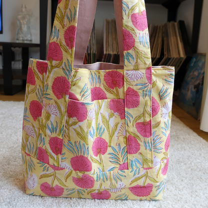 Blockprint Totebag (Handmede in Japan) - イエローピンク