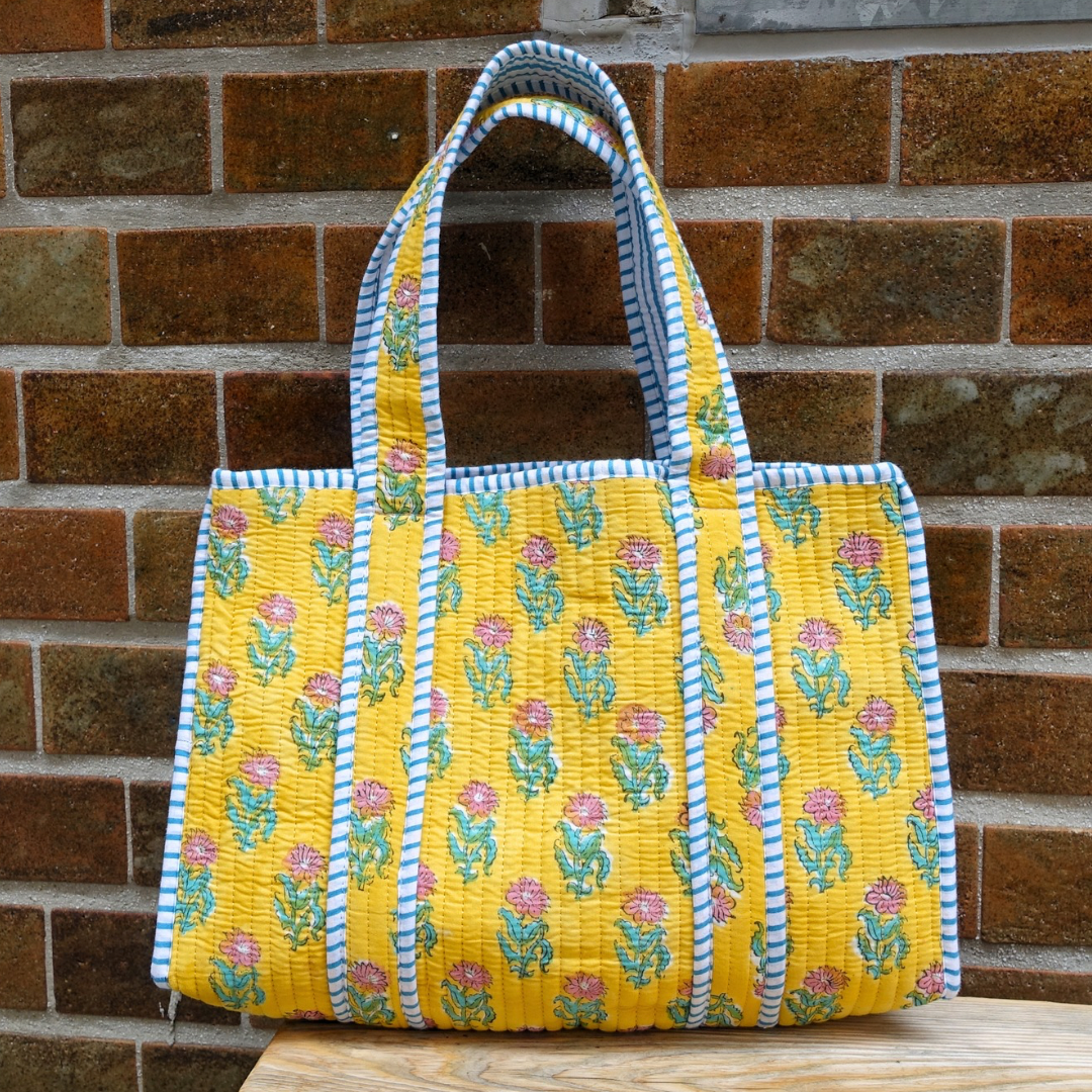 Blockprint Mini Totebag - イエローフローラル