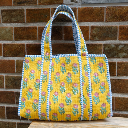 Blockprint Mini Totebag - イエローフローラル