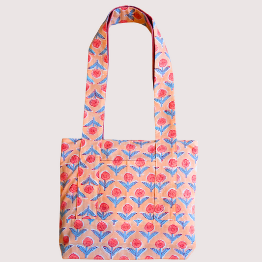 Blockprint Totebag (Handmede in Japan) - ひまわりオレンジ
