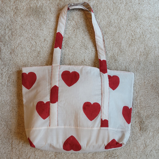 Blockprint Big Totebag - ハート イン ジャイプール (Made In Japan)